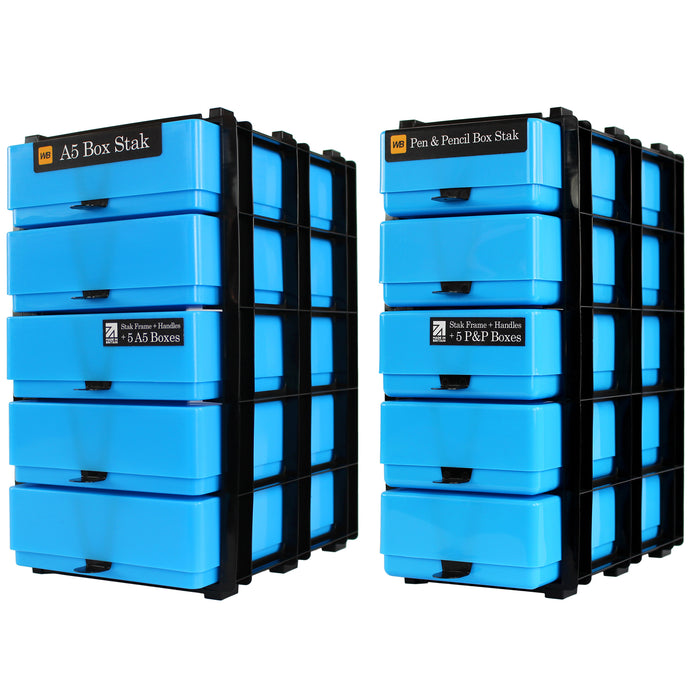 Neon Blue/Opaque, WestonBoxes 2 Stak pack side by side