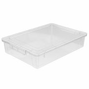 Clear plastic storage box with a clip on lid designed to hold A4 paper and art and craft supplies
