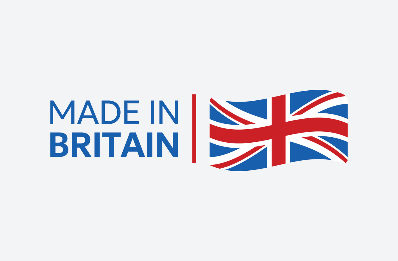 Logo with 'Made in Britain' text and Union Jack flag on a white background