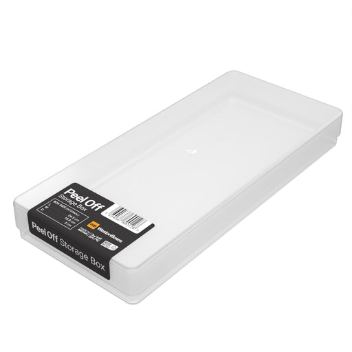 transparent plastic peel off sticker storage box with drop on lid