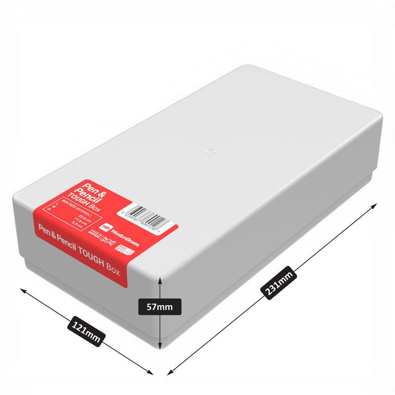 pen and pencil storage box made from opaque white impact resistant plastic