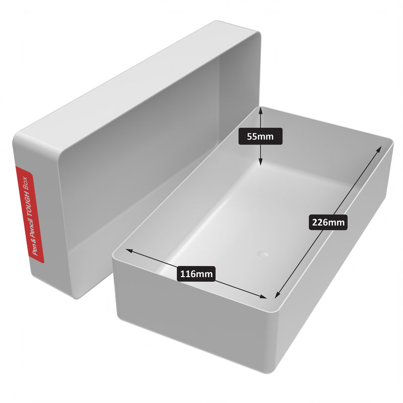 plastic storage box for pens and pencils made from shatterproof opaque white plastic