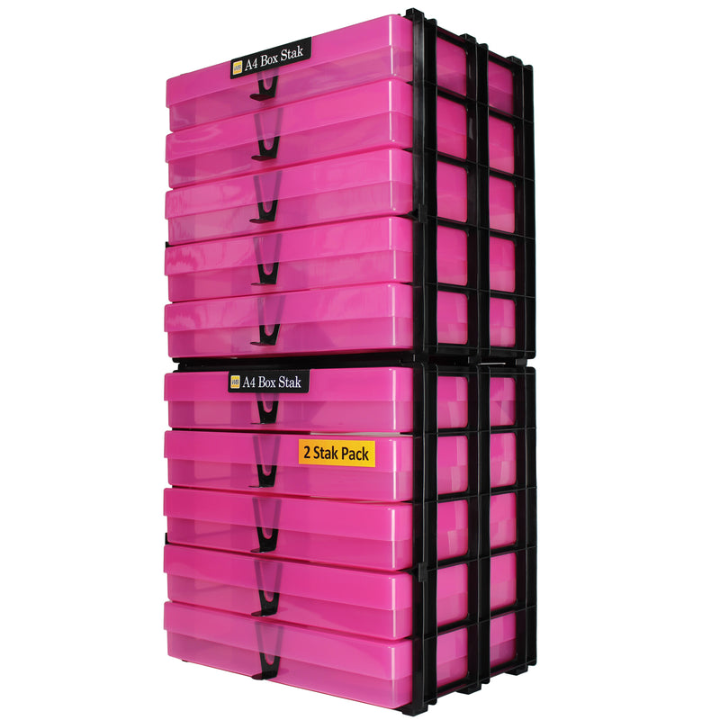 Pink / Transparent, WestonBoxes Craft Storage Box Stak Stack Unit For A4 Paper Storage Boxes