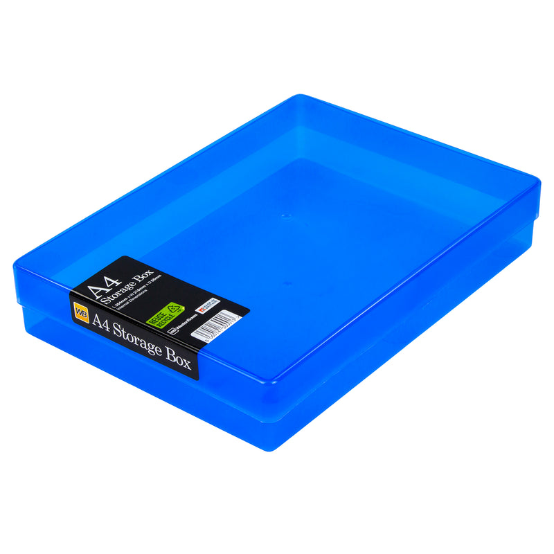 Blue / Transparent, WestonBoxes Plastic A4 Paper Storage Box With Lid
