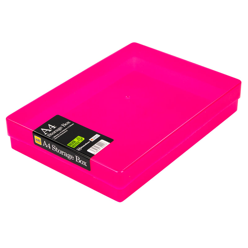 Pink / Transparent, WestonBoxes Plastic A4 Paper Storage Box With Lid