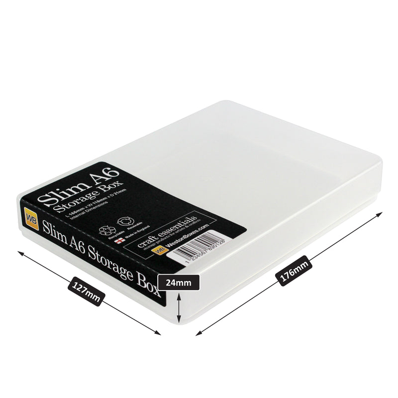 WestonBoxes slim A6 paper presentation storage box with lid clear transparent external dimensions
