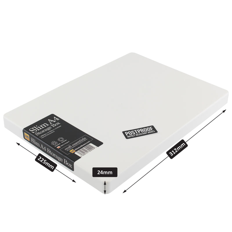 WestonBoxes slim A4 paper presentation storage box impact resistant tough opaque white external dimensions