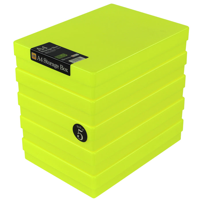 Neon Yellow / Opaque, WestonBoxes Plastic A4 Paper Storage Box With Lid