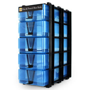 WestonBoxes pen and pencil storage box stacking unit for arts and crafts supplies blue transparent