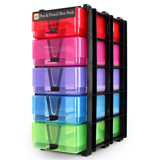 WestonBoxes pen and pencil storage box stacking unit for arts and crafts supplies multicolour